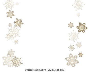 Golden snowflakes. Shiny Christmas and New Year frame for gift certificate, ads, banners, flyers.  Vector illustration.