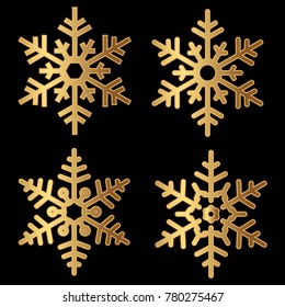 golden snowflakes vector on black