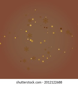 Golden Snowstorm Vector Brown Background. Luminous Glow Dots Card. Minimal Confetti Banner. Glitter Snow Invitation.