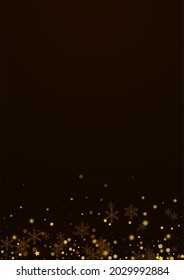 Golden Snowstorm Vector Brown Background. Shiny Glitter Dots Postcard. Shine Snow Card. Winter Flake Wallpaper.