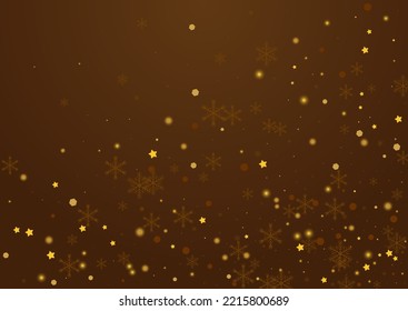 Golden Snowstorm Vector Brown Background. Shiny Christmas Snowfall Invitation. Shine Confetti Postcard. Minimal Flake Texture.