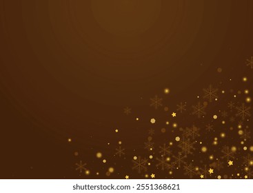 Golden Snowstorm Vetor Brown Background (em inglês). Brilhante ilustração de pontos de Natal. "Winter Stars Card" . Fundo de neve elegante.