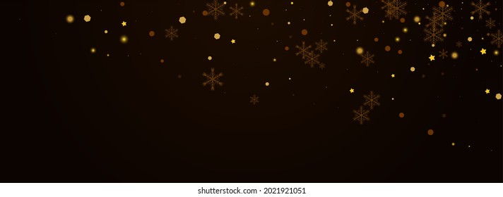 Golden Snowstorm Vector Pnoramic Brown Background. Gold Christmas Snow Banner. Shine Snowfall Illustration. Chrismas Confetti Pattern.