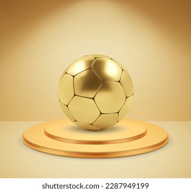 Golden soccer ball on a podium. Soccer trophy concept. EPS10 vector