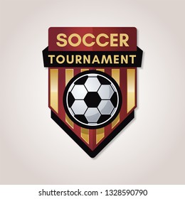 Golden soccer or football badge with star, black and red gold combination.