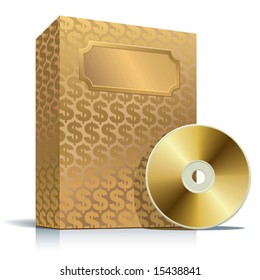 Golden software box with dollar background and CD