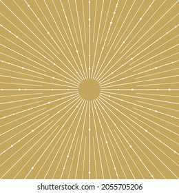 Golden solar  light rays frame. Vintage shine burst background. Radiant sparks. Vector illustration. Sun beam ray sunburst background. 