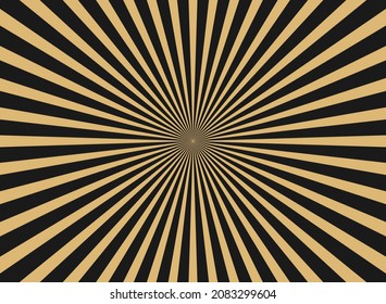Golden solar light rays frame. Vintage shine burst background. Radiant sparks on black. Vector illustration. Sun beam ray sunburst. Vintage background. 
