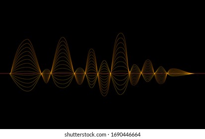 golden sound wave equalizer isolated on a black background. Vector illustration in the concept of sound, music.