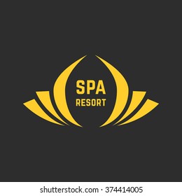 golden spa resort logo. concept of spring, decorative, visual identity, tulip, natural print, bud, wedding card. isolated on black background. flat style trend modern brand design vector illustration