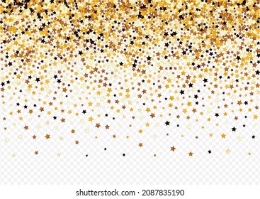 Golden Space Vector Transparent Background. Sparkling Shiny Glitter Banner. Dust Glamour Texture.  Yellow Falling Shine Template.