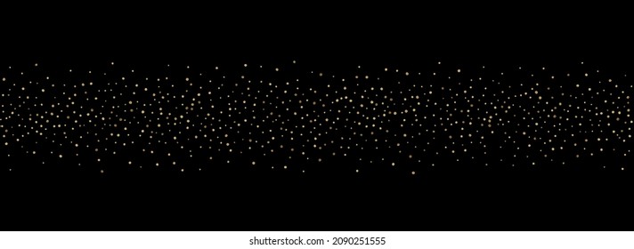 Golden Sparkle Anniversary Vector Panoramic Black Background. Abstract Circle Design. Gold Dot Christmas Illustration. Glow Falling Backdrop.