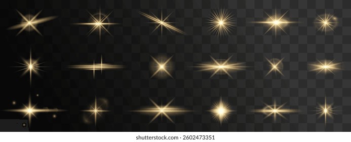 golden sparkle beam effect with sunlight flares, magical stardust, and radiant glow. Ideal for Christmas themes, fantasy scenes, party designs, and bright festive backgrounds. Vector illustration