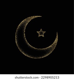 golden sparkle crescent symbol islamic background design vector 