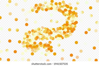 Golden Sparkle Falling Transparent Background. Festive Round Postcard. Gold Circle Effect Pattern. Rain Golden Card.