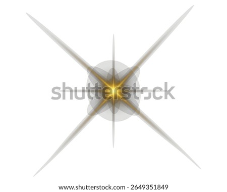 Golden sparkle light effect isolated on transparent background. Golden star on white background, light spark with rays, Shining star effect. Sparkling starlight, Golden star on white background