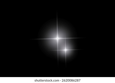 Golden sparkle  lights, flashing lights, light effects, sunlight lens flare, glowing ray beams, sparkling starsicon on black background.