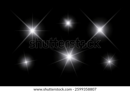 Golden sparkle  lights, flashing lights, light effects, sunlight lens flare, glowing ray beams, sparkling starsicon on black background.