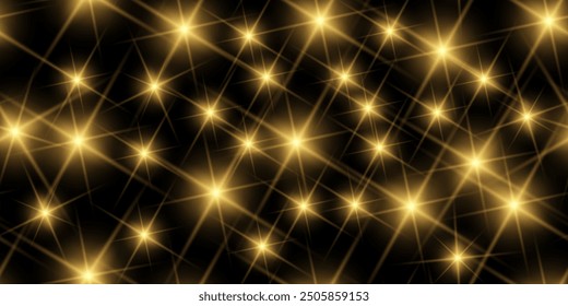 Impresión de luces brillantes doradas, Anuncio de luces intermitentes, patrón de efectos de luz, Plantilla de destellos de lente de luz solar, rayos brillantes, fondo brillante sin costuras starsicon