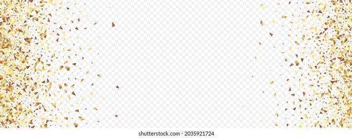 Golden Sparkle Golden Panoramic Transparent Background. Modern Dust Banner. Gold Rain Anniversary Design. Glitter Glamour Postcard.