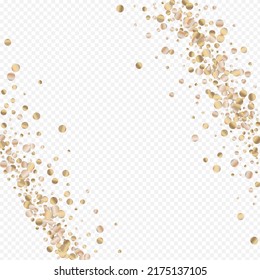 Golden Sparkle Rich Transparent Background. Happy Sequin Backdrop. Bronze Confetti Abstract Invitation. Dust Falling Texture.