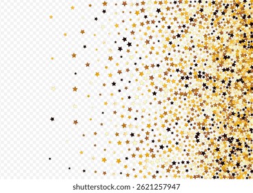 Golden Sparkle Vector Transparent Background. Sparkling Festive Star Illustration. Starry Celebration Pattern.  Shiny Xmas Space Banner.