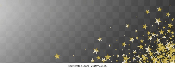 Golden Sparkle Vector Transparent Panoramic Background. Party Christmas Glitter Texture. Star Vector Transparent Panoramic Background Template. Luminous Twinkle Glow Border.