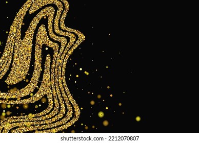Étincelles dorées, points dorés sous forme de lignes ondulées et lumineuses sur fond noir
