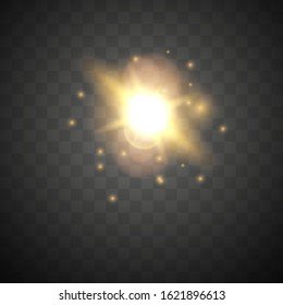 Golden Sparkles. The dust sparks and golden stars shine with special effect. Sparkling magical dust particles on a transparent background.