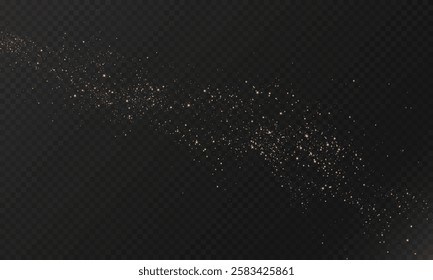 Golden sparkles fire bokeh display magical sparkling dust scattered on transparent background, vector graphics.