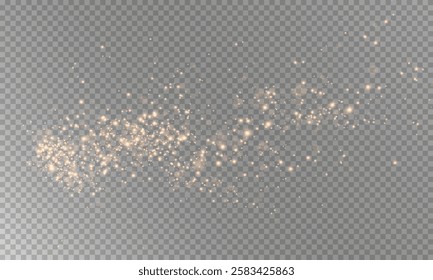 Golden sparkles fire bokeh display magical sparkling dust scattered on transparent background, vector graphics.