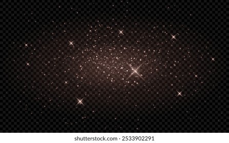 Golden sparkles. Glitter, shining particles, stars, festive glow, magic light, abstract, shimmer, glowing effect, celebration, transparent background, twinkle, bright, radiant.
