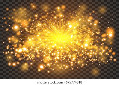 Golden sparkles or  gold  particle  glitter light. Merry Christmas festive background.defocused circle particle bokeh. Abstract gold background