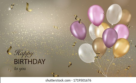 Golden sparkles happy birthday background. Happy birthday background. Greeting logo for card, flyer, poster, badge, banner, web, greeting card, invitation. Happy birthday vector illustration. 