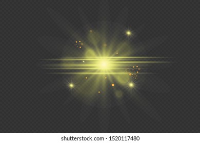 Golden sparkles. Magic lights effect isolated on transparent background.