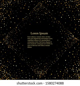 Golden sparkles on black background. Gold glitter background. logo, logotype, badge for card, VIP, exclusive, certificate, gift, luxury, benefit, voucher, shop, gift, shopping.