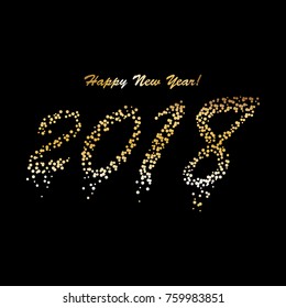 Golden sparkles on a black background. Happy New Year! Golden stars.
