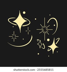 Golden sparkles and stars create a whimsical design on a dark background, adding a magical touch to any artistic project