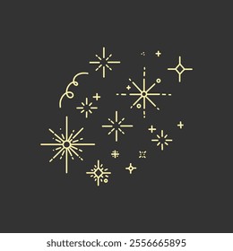 Golden sparkles and stars create a whimsical design on a dark background, adding a magical touch to any artistic project