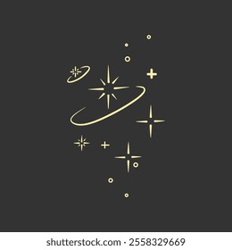 Golden sparkles and stars create a whimsical design on a dark background, adding a magical touch to any artistic project