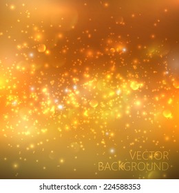 Golden sparkling background with glowing sparkles and glitter. Shiny holiday illustration