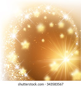 Fondo brillante dorado con estrellas. Ilustración vectorial.