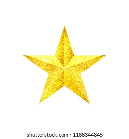 Golden sparkling Christmas Star isolated on white Background. Top View Close-Up Gold Star vector illustration