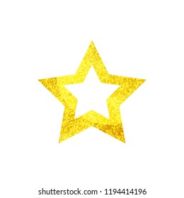 Golden sparkling Christmas Star isolated on white Background. Top View Close-Up Gold Star vector illustration