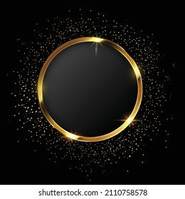 Golden sparkling circle frame vector