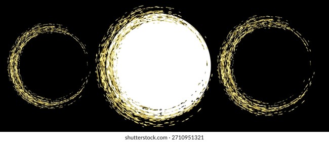 Marcos de círculo brillantes de oro sobre fondo negro Elemento decorativo Abstractas