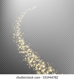 Golden sparkling comet, stardust trail. Isolated on transparent background. EPS 10 vector file included