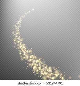 Golden sparkling comet, stardust trail. Isolated on transparent background. EPS 10 vector file included