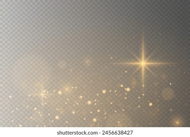 Golden sparkling dust. Sparkling stars glare of light and particles.