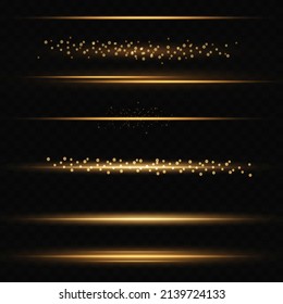 Golden sparkling dust stars, a trail of shiny particles on a transparent background. The tail of a cosmic comet. Vector glamor fashion illustration.